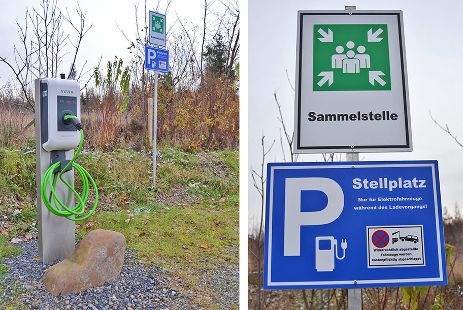 Die Ladestation für Elektrofahrzeuge auf dem Campingplatz